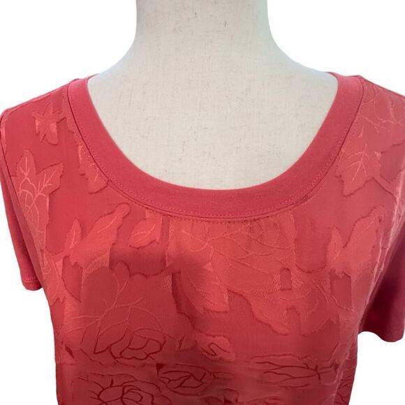 RXB Lace Overlay Blouse, Short Sleeve, Relaxed Fit, Spiced Coral, size Medium - Picture 2 of 9